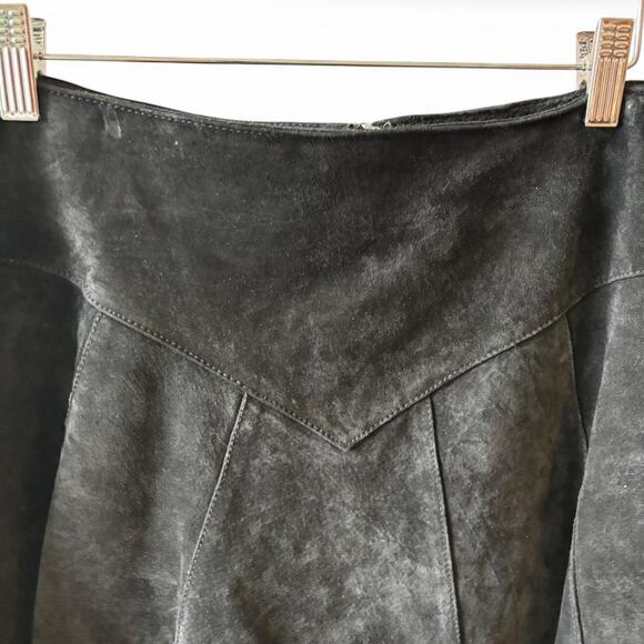 Vintage Black Suede leather Pleated Skirt Women’s Size 12 A-Line Midi - Picture 3 of 7